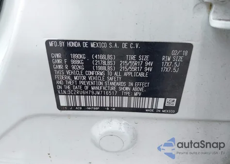 2018 Honda Hr-V Ex-L from USA, damaged, VIN 3CZRU6H79JM716517